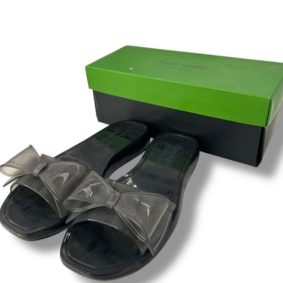 Kate Spade Black Bow Sandals 90's Y2K Jelly Slides Size 9 Black Slip on Flats - Picture 1 of 12